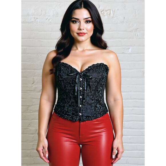 Black Tie Up Corset Top Plus Size 2XL 3XL Whimsigoth Witchy Going Out Clubwear - Picture 1 of 5